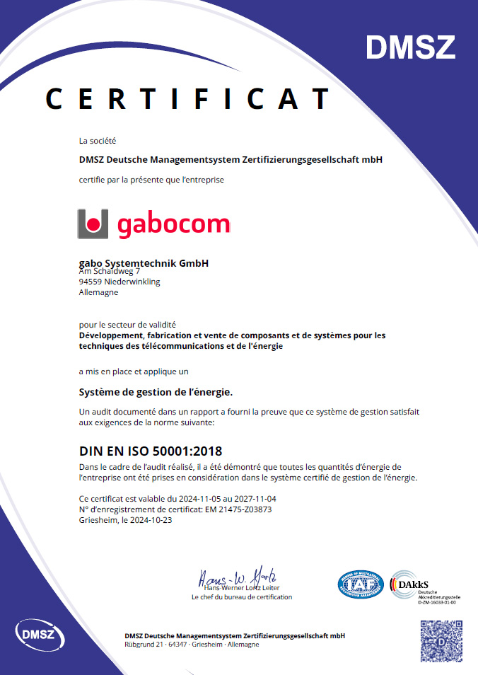 certificat système de gestion de l’énergie DIN EN ISO 50001:2018